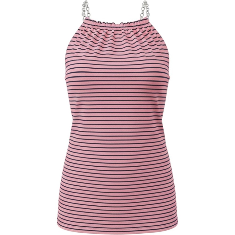 Michael Kors Women XL Red, White, & Blue Halter Top Silver Chain Neckline